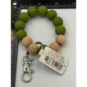 Kalan Olive Green Silicone Wood Bead Wristlet Keychain WRBD872 Boho Bracelet Key